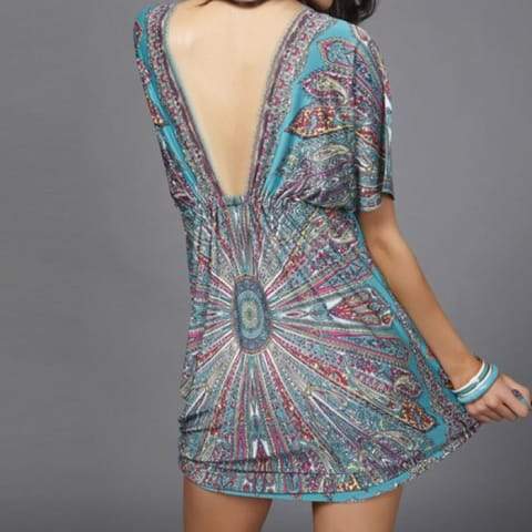 Sexy Summer Soft Women V Neck Flower Print Beach Dress Cover-Ups 