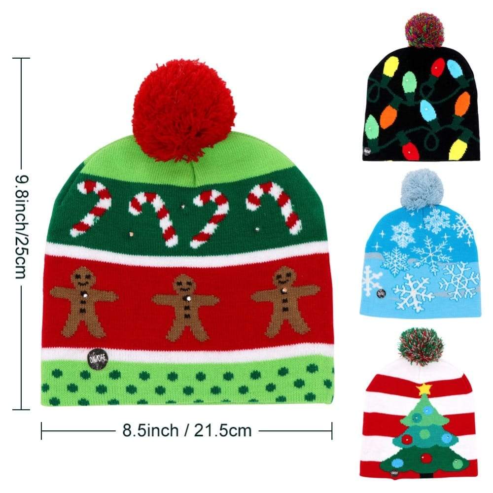 VårVarme Led Light Cotton Christmas Hat Strikket Up Beanie Kids Voksen
