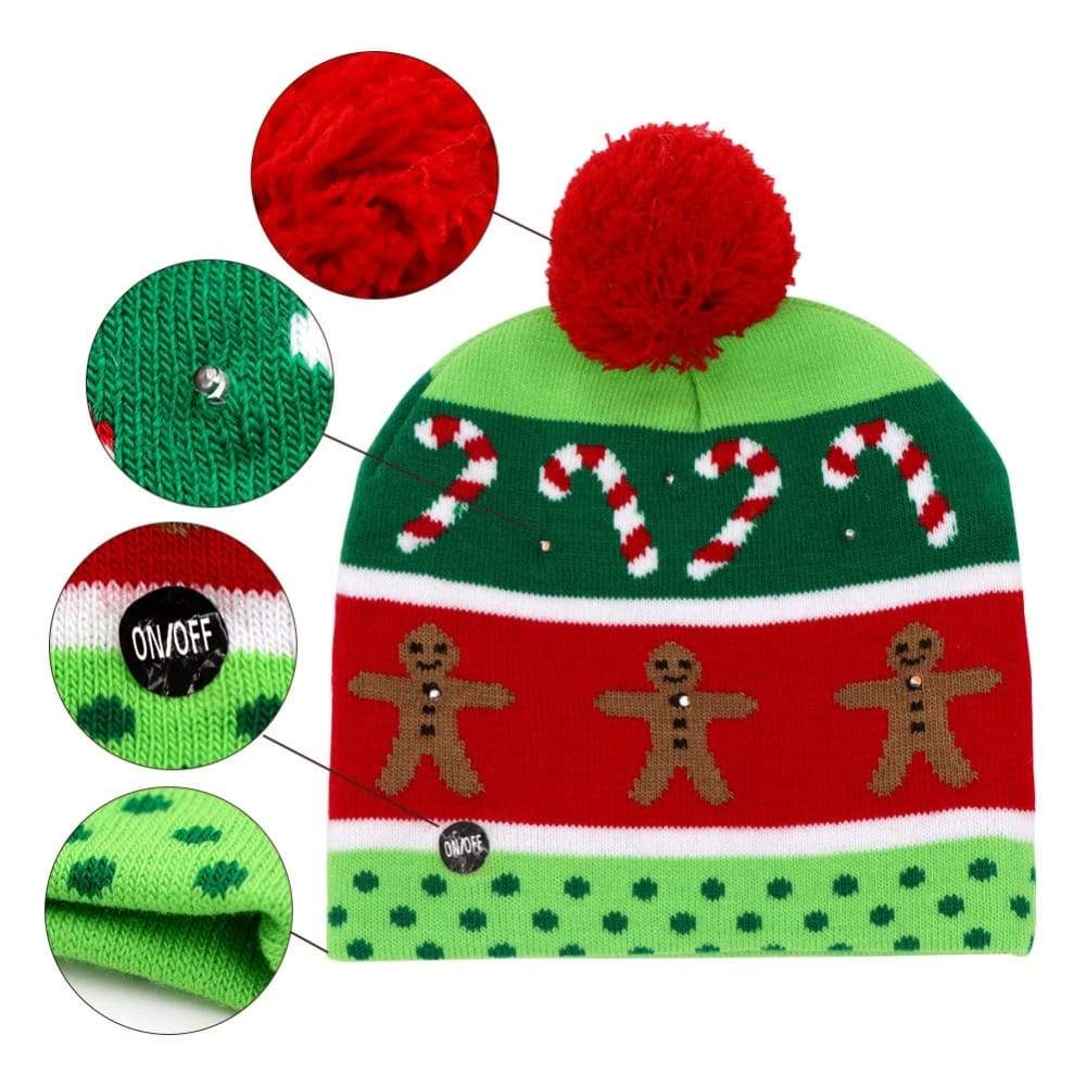 OurWarm Led Light Cotton Christmas Hat Knit Up Beanie Kids Adult 