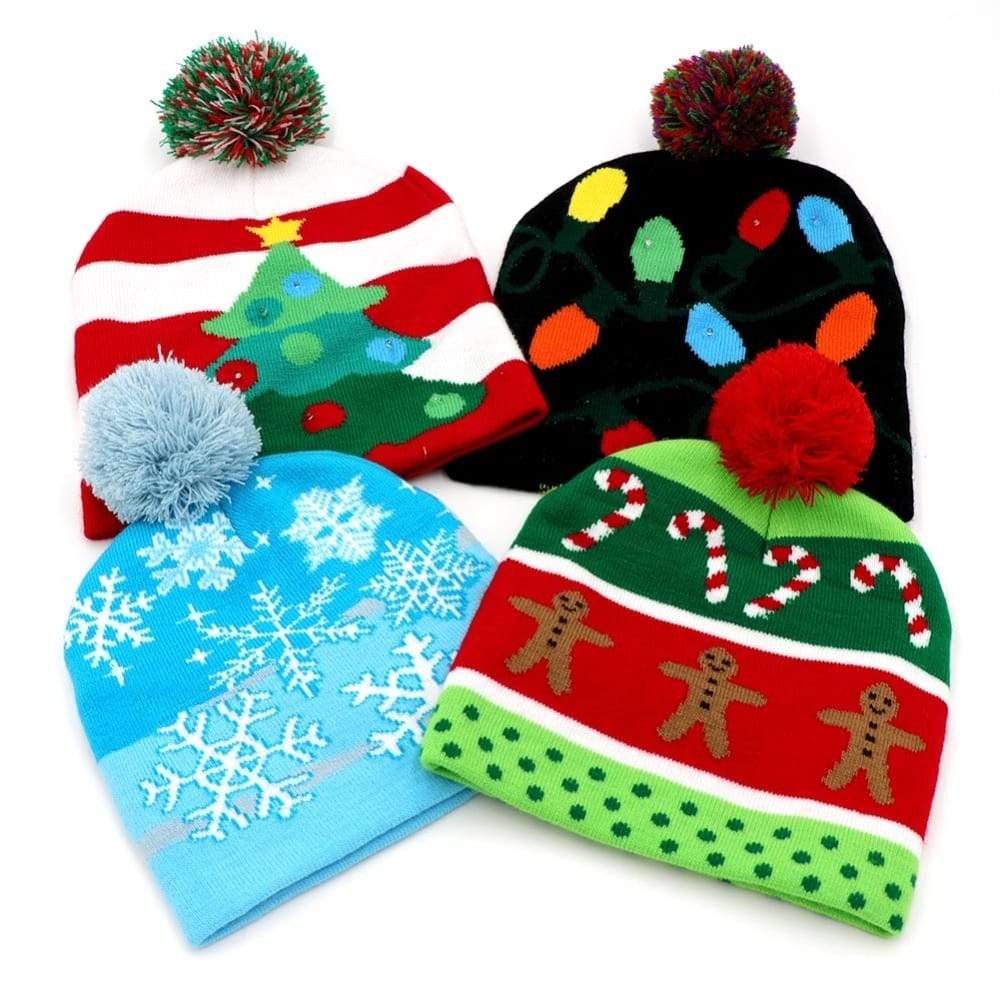 OurWarm Led Light Cotton Christmas Hat Knit Up Beanie Kids Adult 