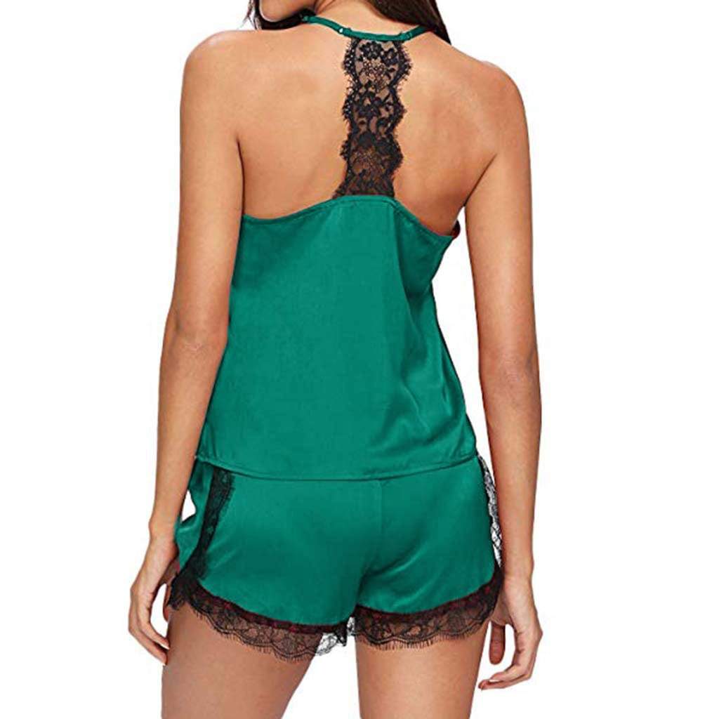 Walang-Sleeveless Strap Lace Trim Satin Cami Top Nightwear Femme Sexy Summer