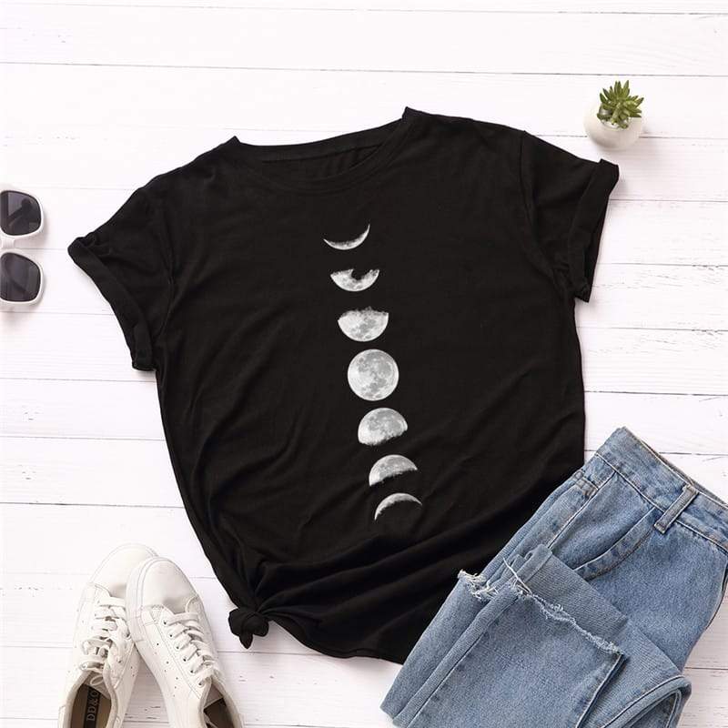 Plus-koko S-5XL New Moon Planet Print T-paita Naiset Paidat O Neck