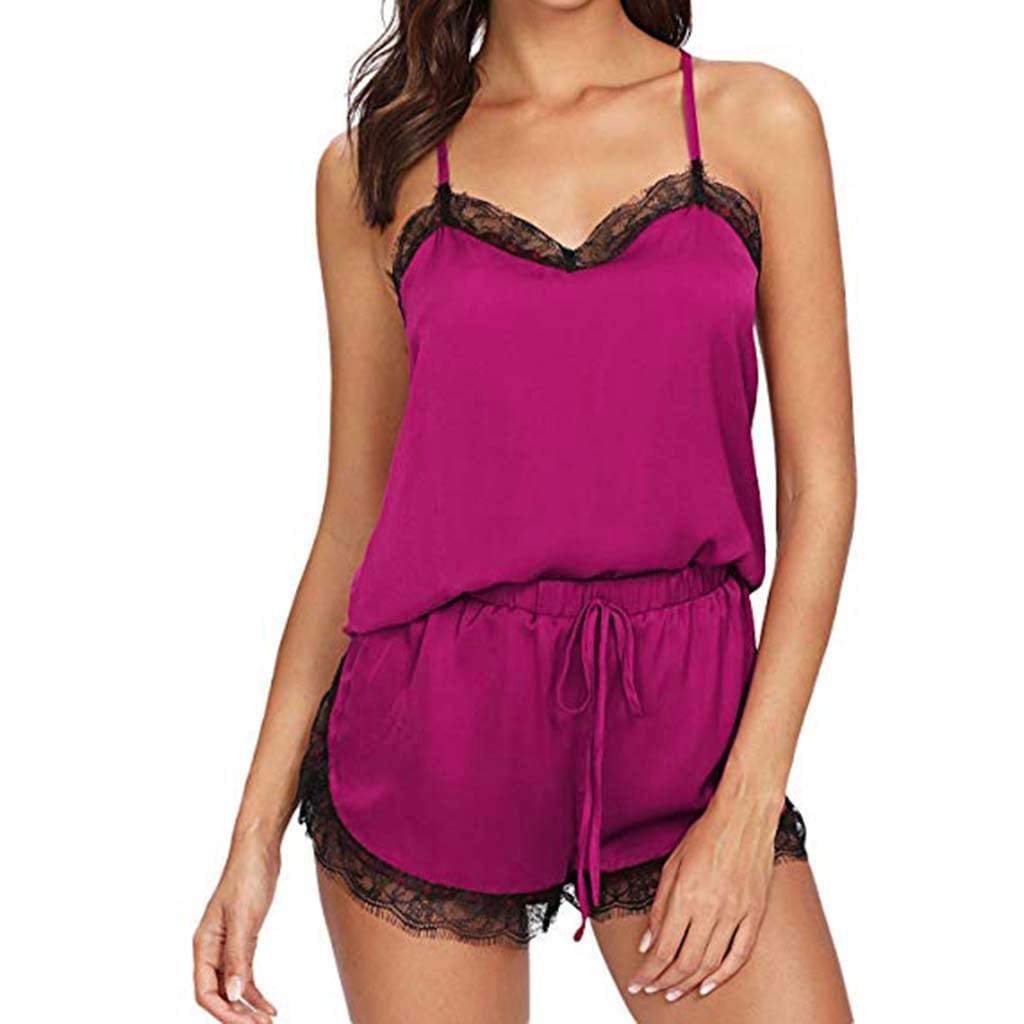 Ermeløs stropp Blondestrim Satin Cami Topp Natttøy Femme Sexy Summer