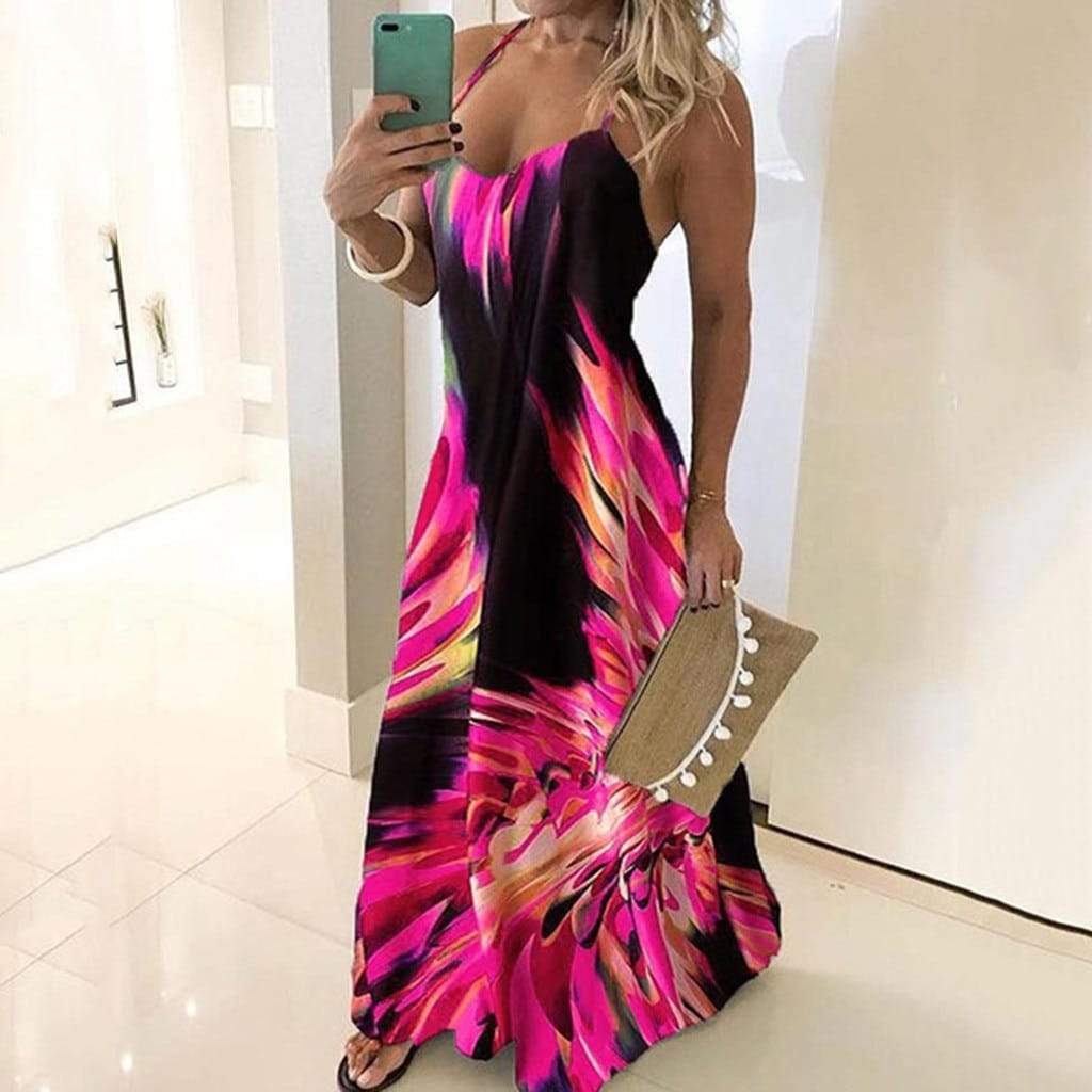 Summer Fall Boho Floral Women Elegant Plus Size Maxi Dress Vestidos 