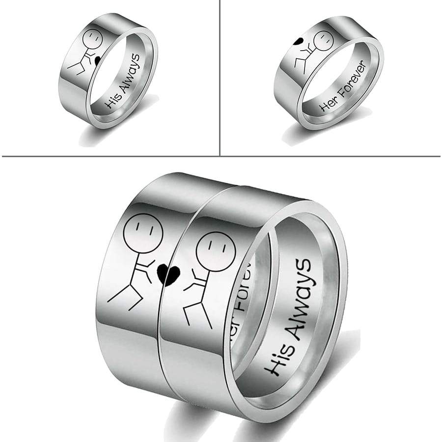 His Queen Her King Couple Ring Stainless steel Silver Color Simple 