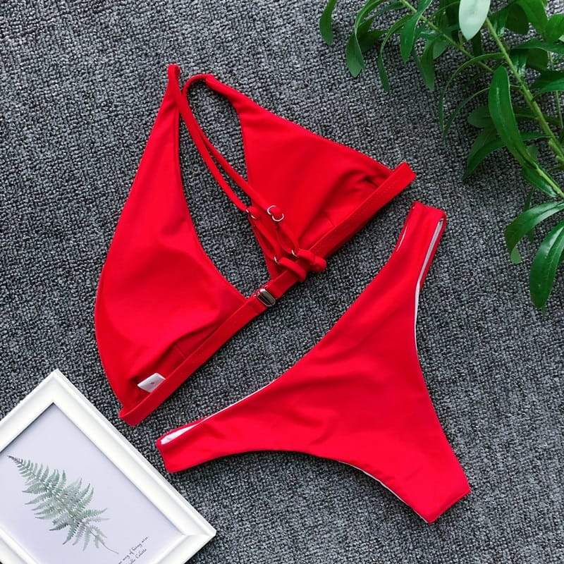 One Shoulder Bikini Buckle High Cut Swimsuit Sexy Thong Hollow Out 