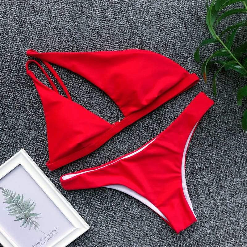 One Shoulder Bikini Buckle High Cut Swimsuit Sexy Thong Hollow Out 