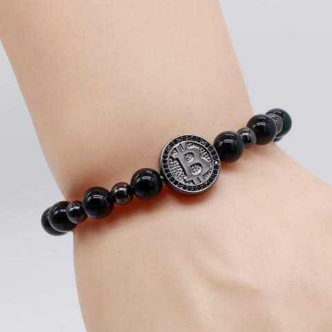 Bitcoin Bracelet Men Black Hematite Stone Charm Bracelets For Best
