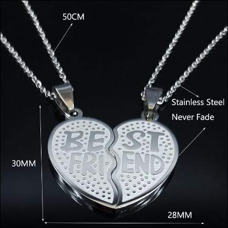 2 PCS Heart Best Friend Stainless Steel Necklace for Gift Silver Color