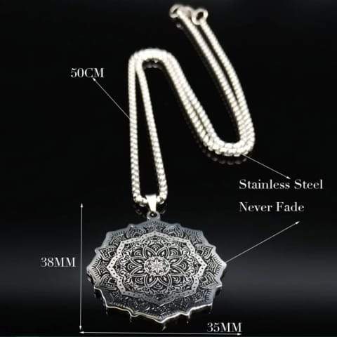 Lotus Stainless Steel Chain Necklace for Men Silver Color Black 
