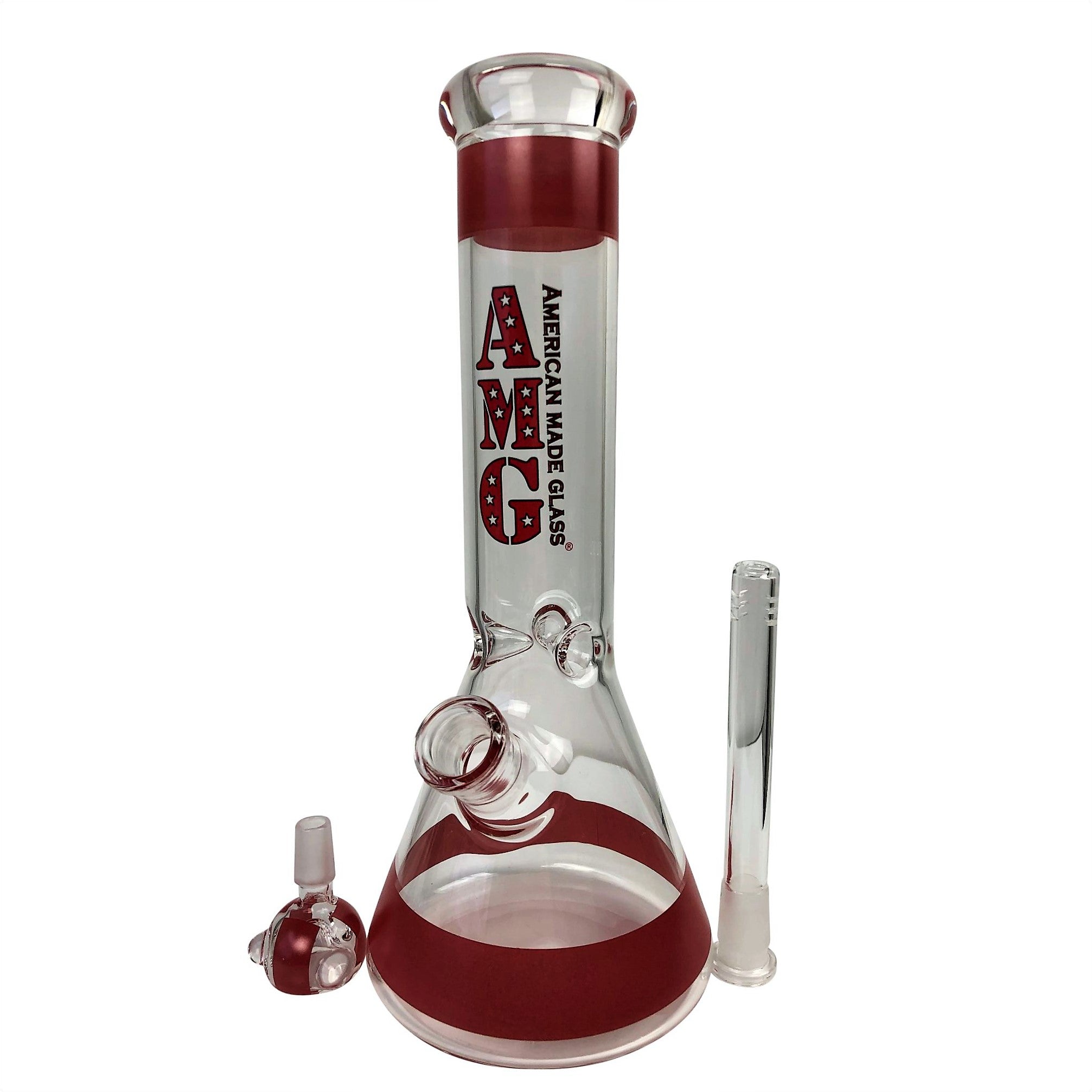 AMG Glass 12 inch Red Beaker Base Glass Bong – Glass City Pipes