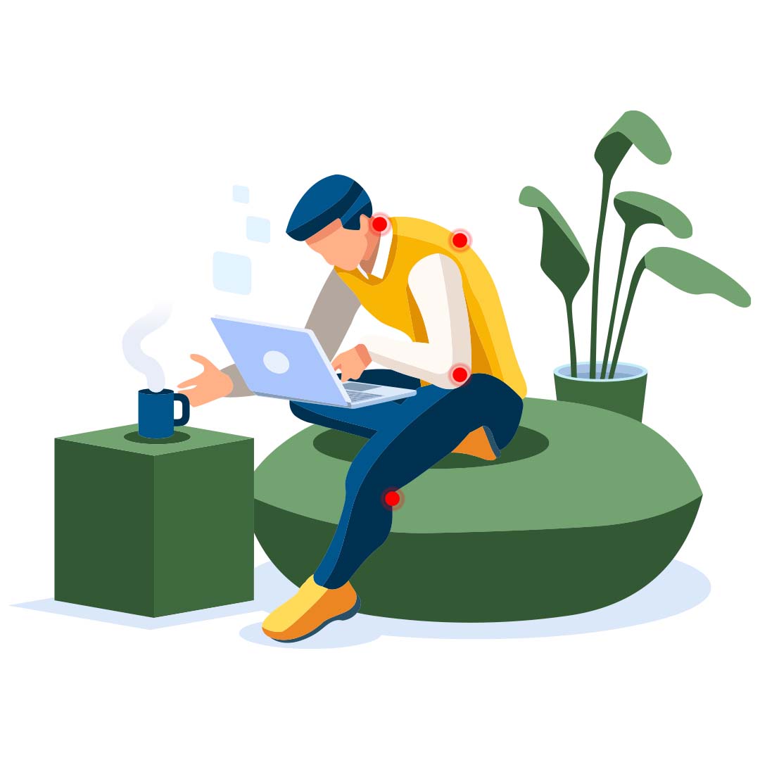 Man sitting in an incorrect posture while working from home