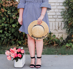 TwoBakedBuns Personalized Boater Straw Hat Bonjour