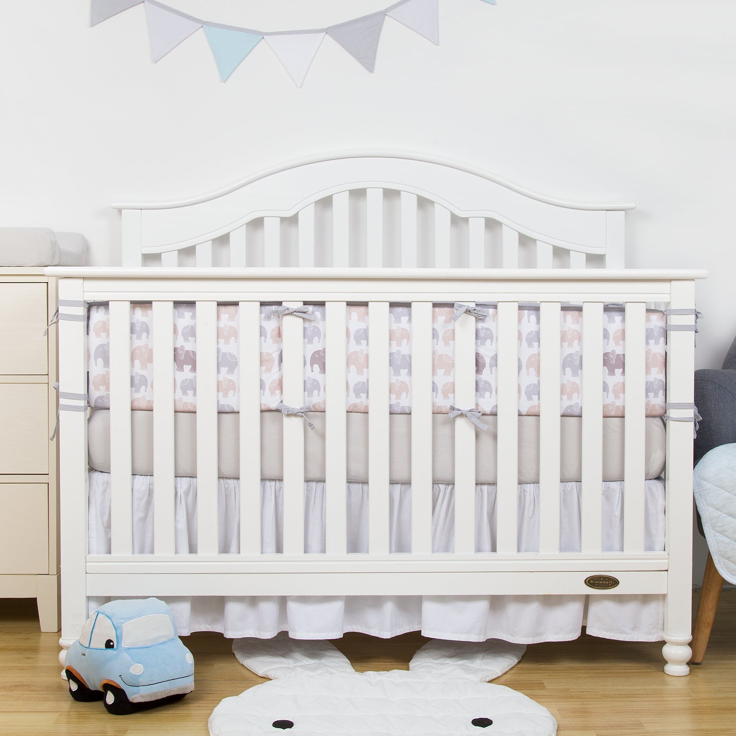 Gray Elephant Baby Breathable Crib Bumper Pads For Standard Cribs