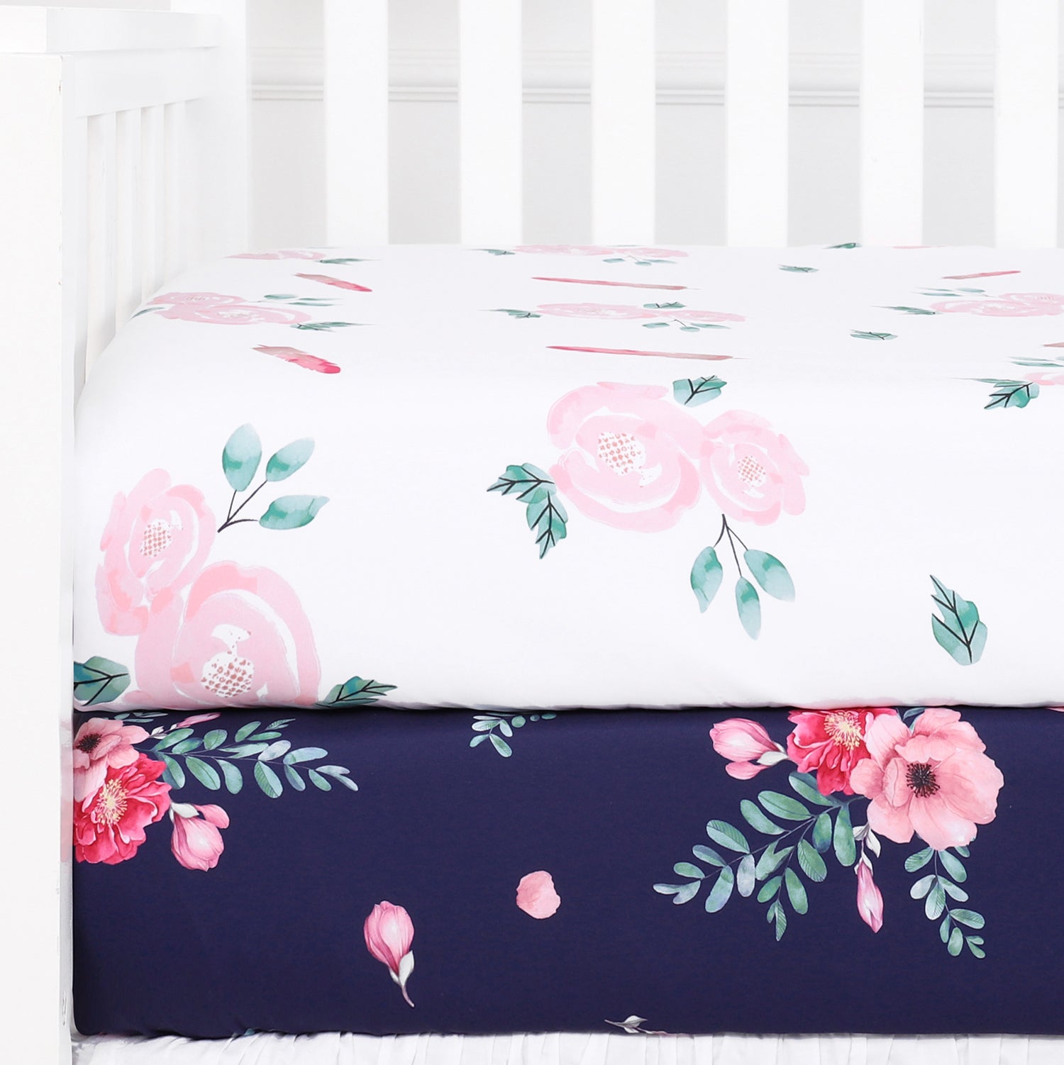 Microfiber Crib Sheet Navy White Rose Tillyou