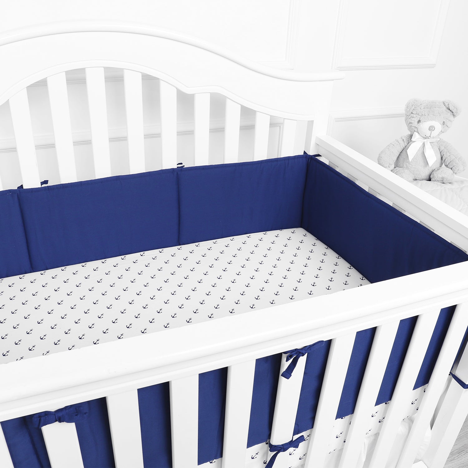 1 Piece Cotton Breathable Mini Crib Bumper Navy Tillyou