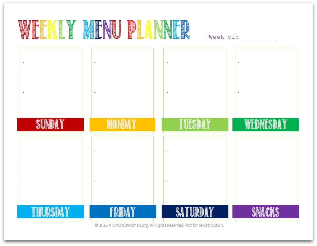 weekly menu planner ideas