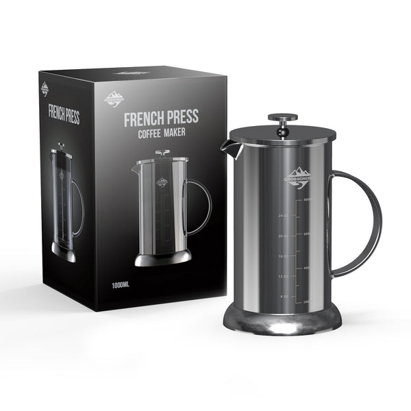  Stainless Steel French Press Coffee Maker - Double Walled 34oz  Espresso & Tea Maker - 100% 18/10 Stainless Steel，Rust-Free, Dishwasher  Safe (1000ML): Home & Kitchen