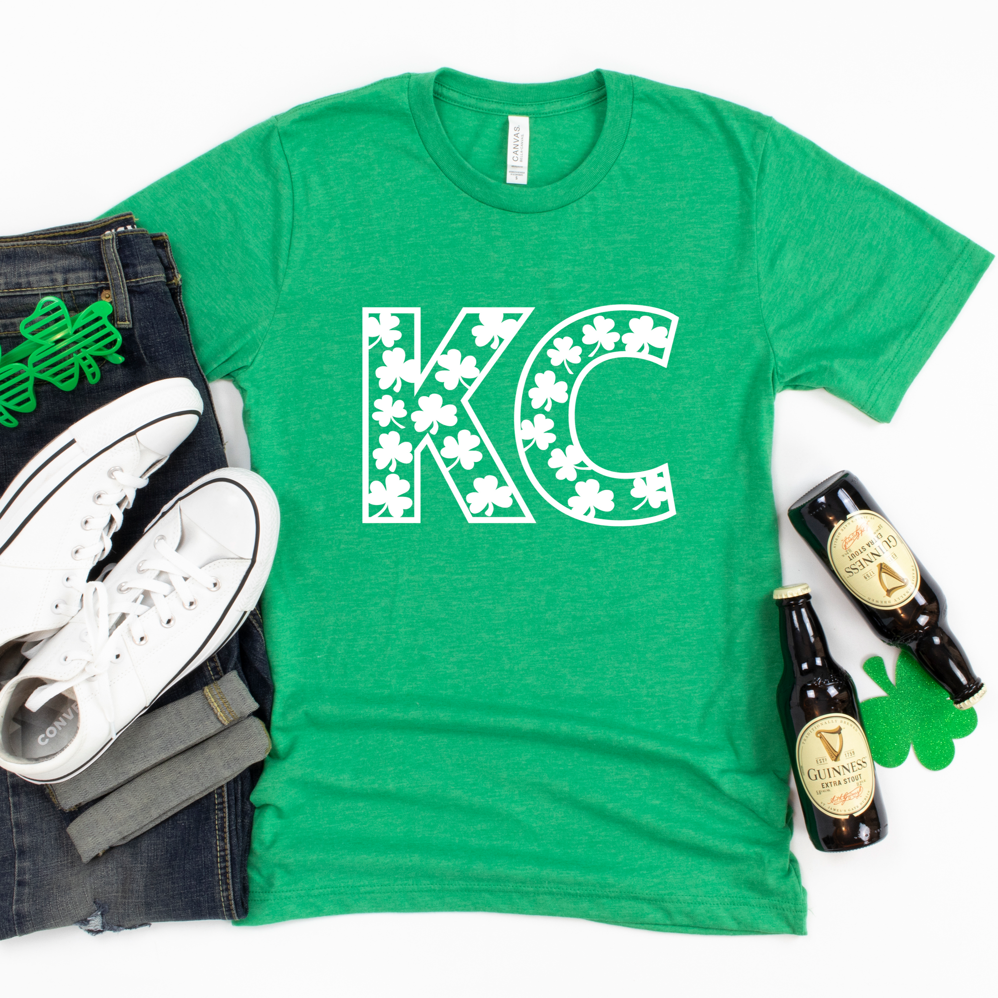 Shamrock KC Heart Green St. Patrick's Day T-Shirt 