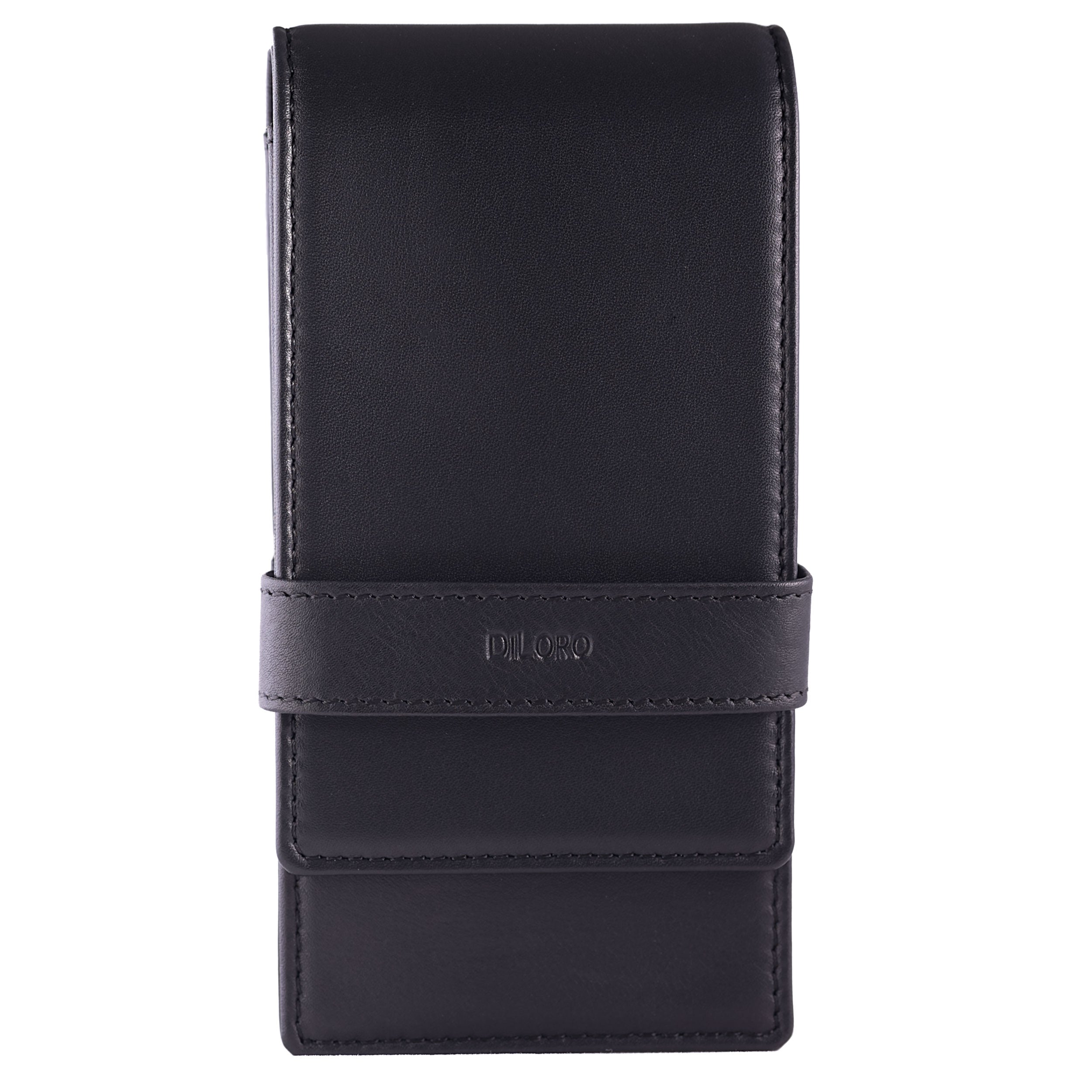DiLoro Leather Zippered Triple/Quad Pen Case Premium Full Grain