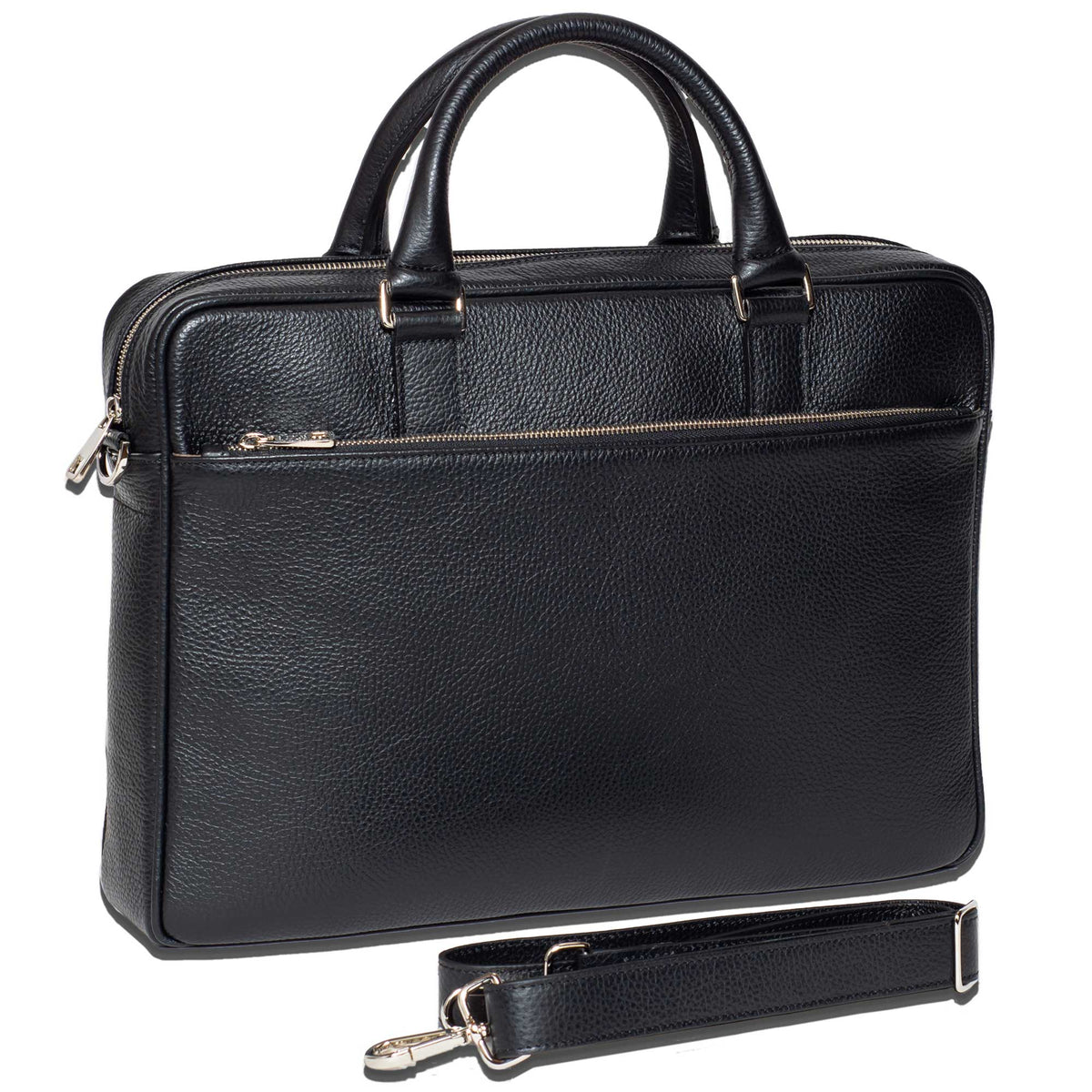 Slim Italian Leather Briefcases for Men Black Made in Italy - DiLoro