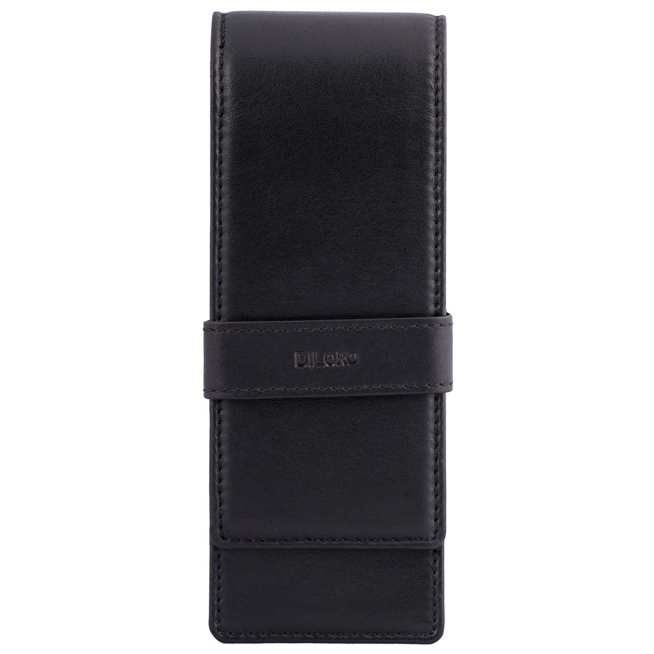 DiLoro Leather Zippered Triple/Quad Pen Case Premium Full Grain Napa Leather