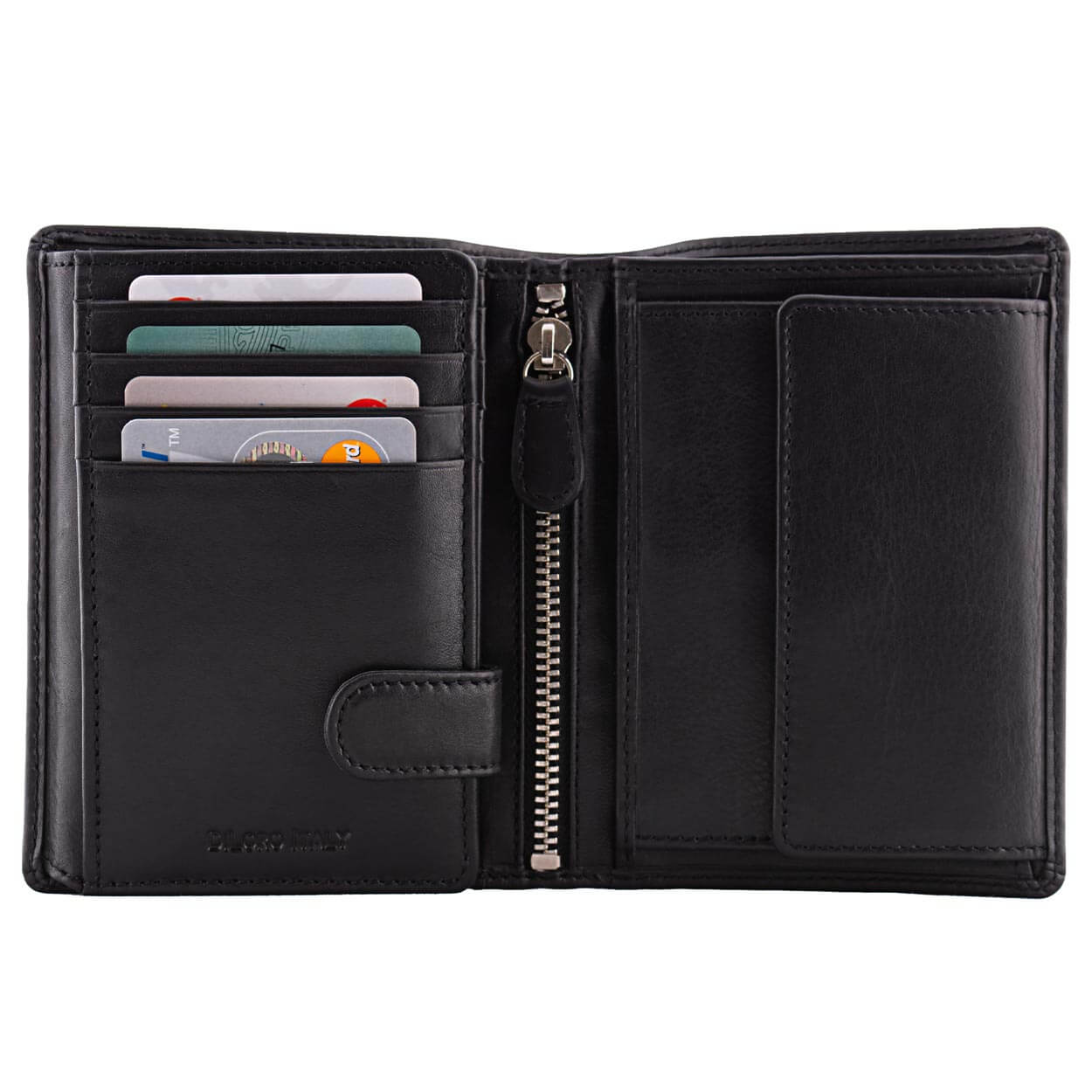Men&#39;s Large Bifold Leather Wallet 2.0 Vertical Layout Black – DiLoro Leather