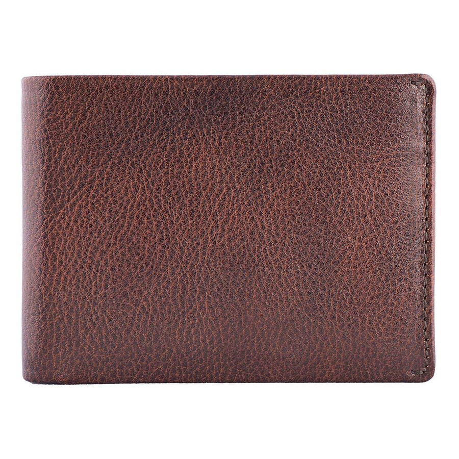 DiLoro Mens Slim Leather Wallet 2 ID Windows Gemini Brown - DiLoro Leather