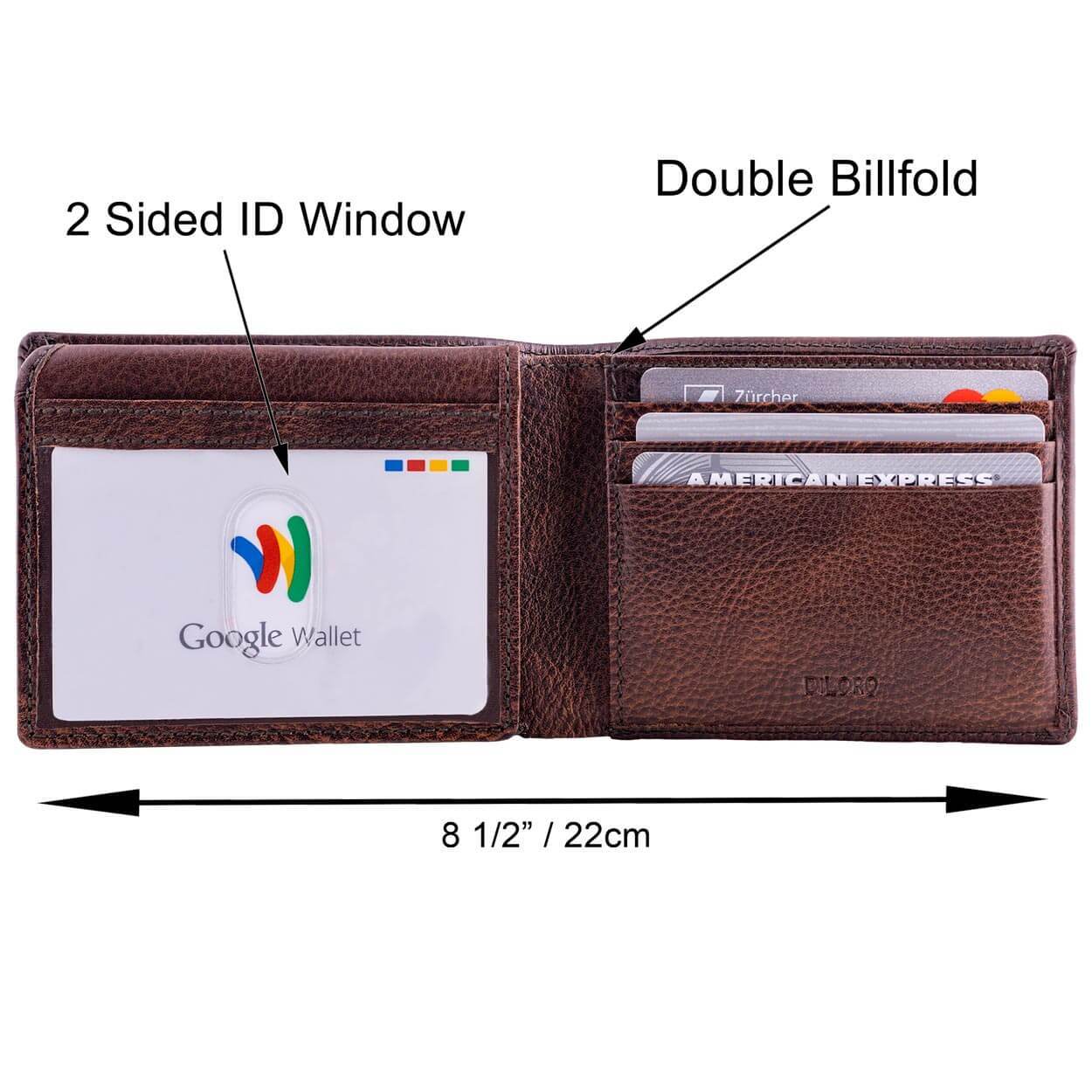 DiLoro Mens Slim Leather Wallet 2 ID Windows Gemini Brown ...