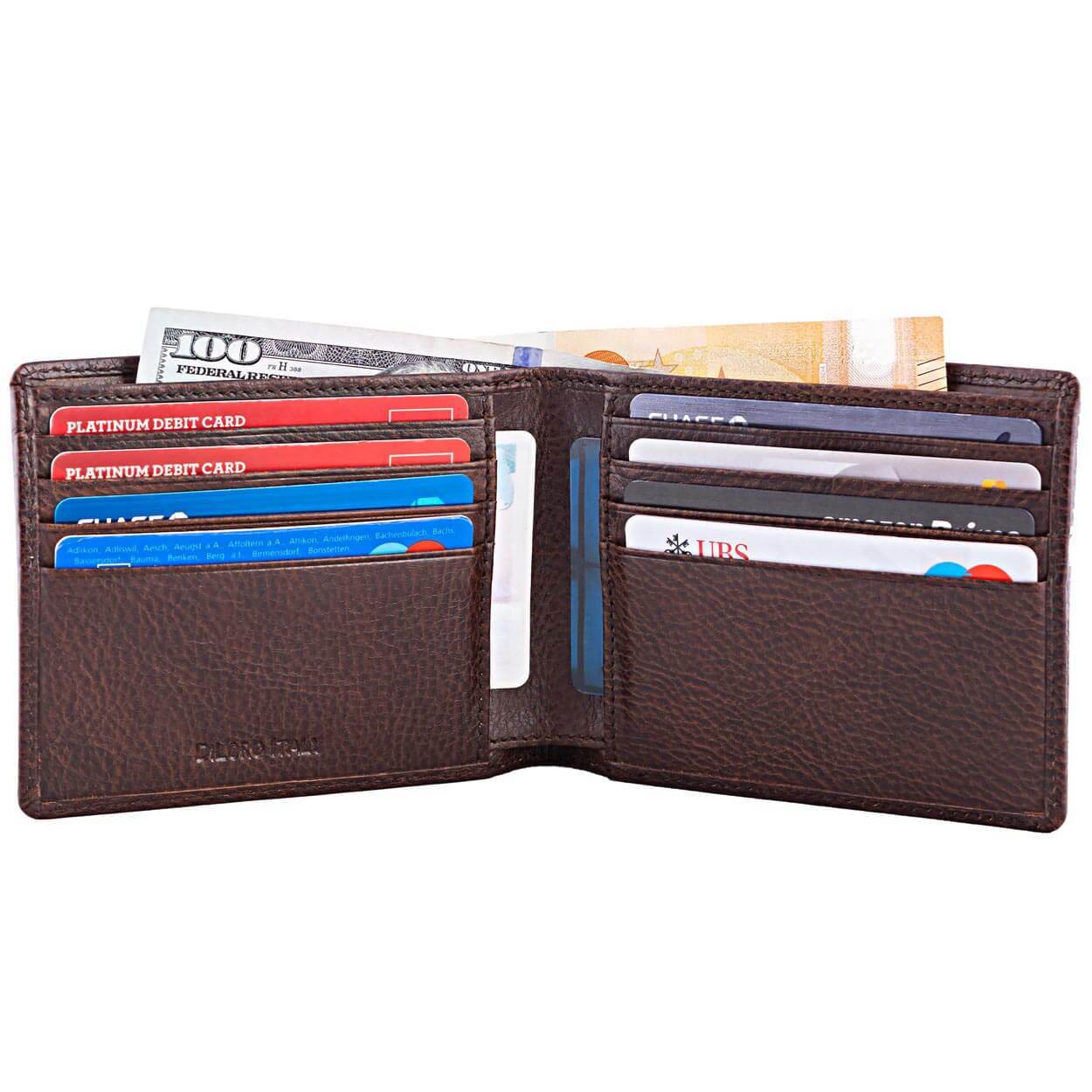 DiLoro Lugano Men's Bifold Leather Wallet Gemini Brown ...