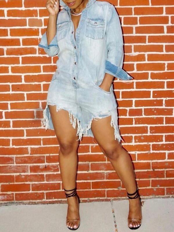 destroyed denim romper