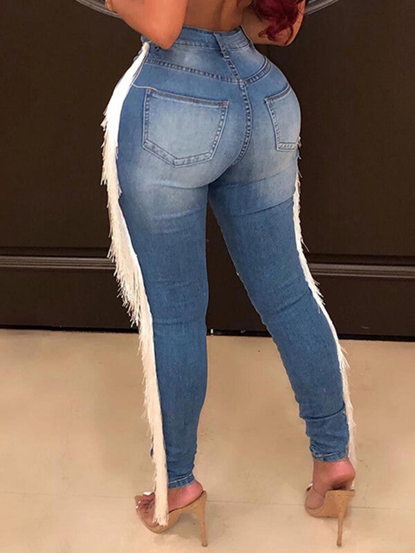 jeans with white fringe on the side