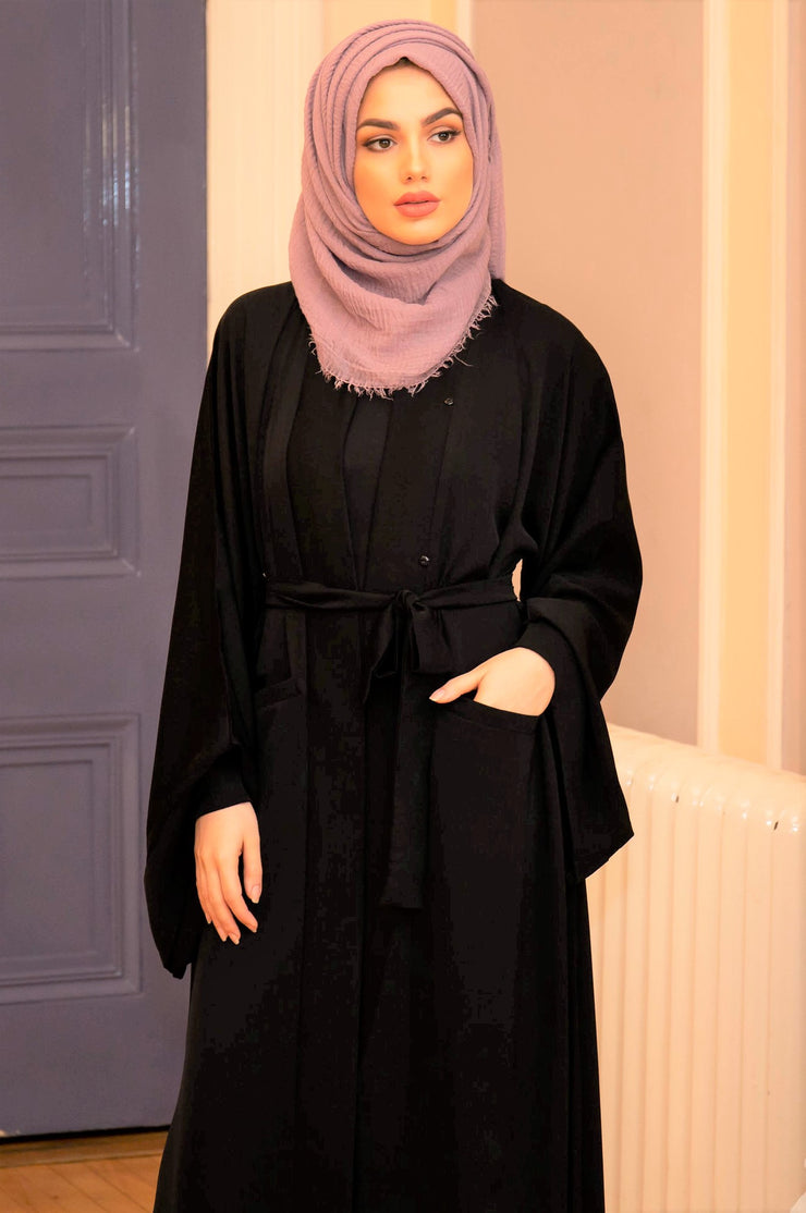 plain black open abaya uk