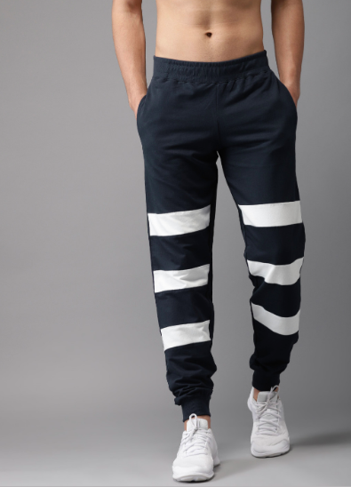 blue and white striped joggers