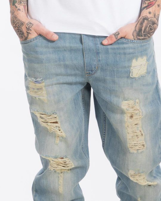 chalk blue ripped denim joggers