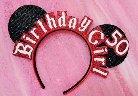 50th birthday disney headband mouse ears birthday girl ears lubyandlola