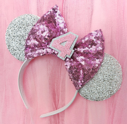 4th birthday minnie mouse ears lubyandlola pink and silver ears disney birthday