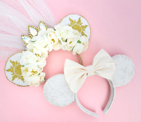 White rapunzel ears cream velvet mouse ears Luby and Lola ears 