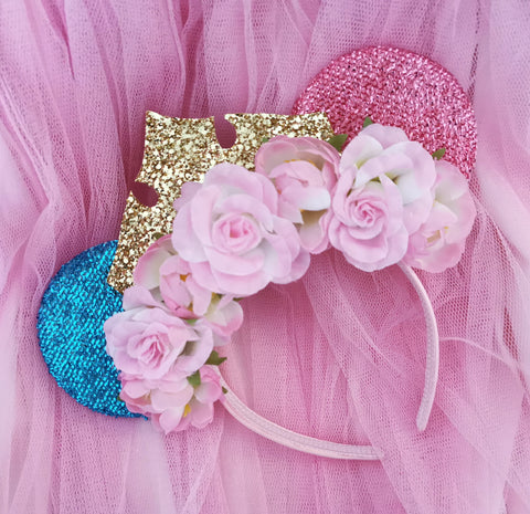Adult disney ears inspired by sleeping beauty make it pink make it blue Aurora crown rose flower crown 
