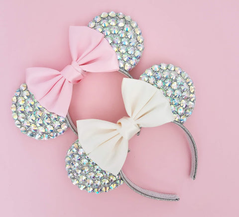 crystal minnie mouse ears light pink bow cream bow luby and lola ears UK small shop