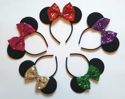 minnie mouse ears red sequin bow rose gold sequin bow