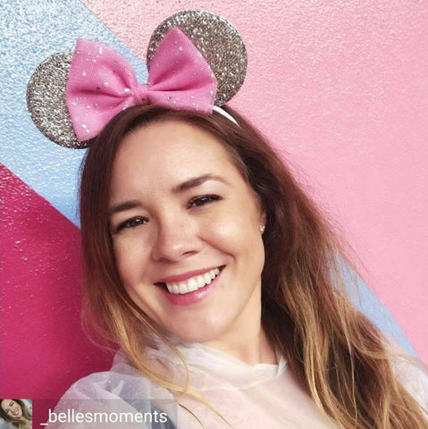 pink bow silver minnie mouse ears