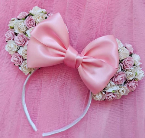 pink and white flower minnie mouse ears by luby and lola