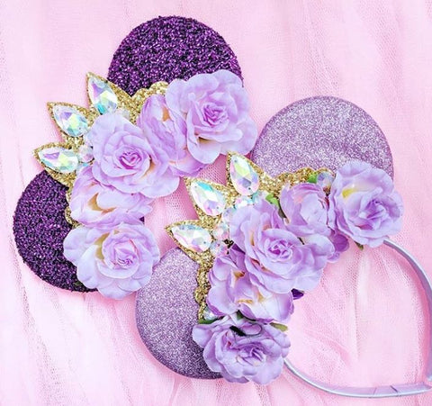 floral rapunzel ears with crystal tiara crown minnie mouse headbands luby and lola ears