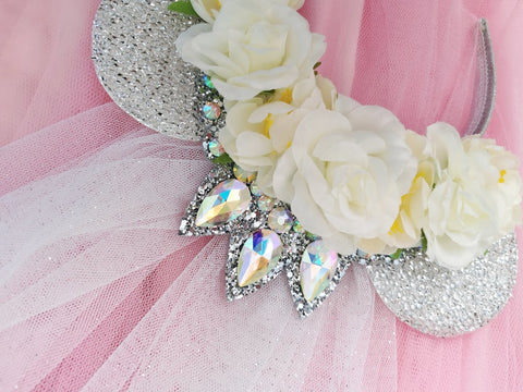crystal rapunzel tiara with minnie mouse ears and magical sparkly tulle veil minnie mouse ears uk lubyandlola