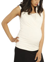Maternity V-Neck Crossover Bamboo Sleeveless Top - White comfortable pregnancy top