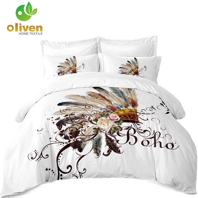 Animal Eagle Owl Print Bedding Set Colorful Feather Print Duvet