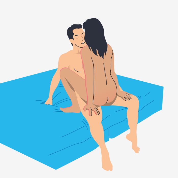 Illustration of the On the edge of the bed, with the receiver on the lap Sex Position