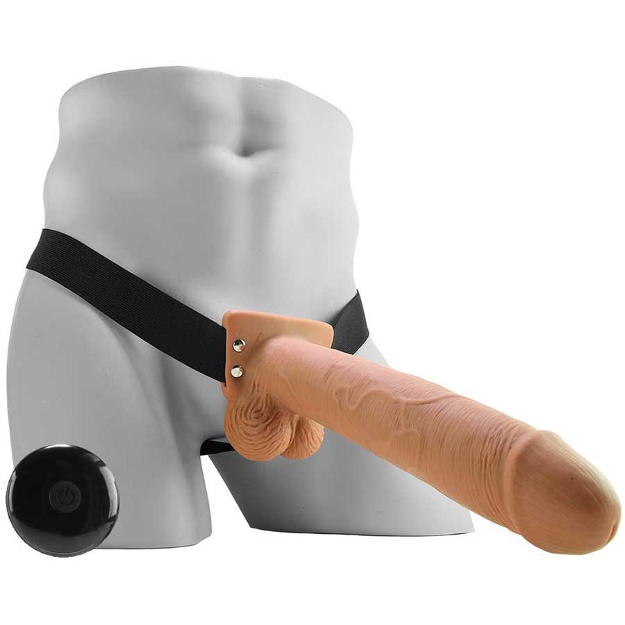 10 Inch Tan Hollow Rechargeable Vibrating Strap on by Fetish Fantasy