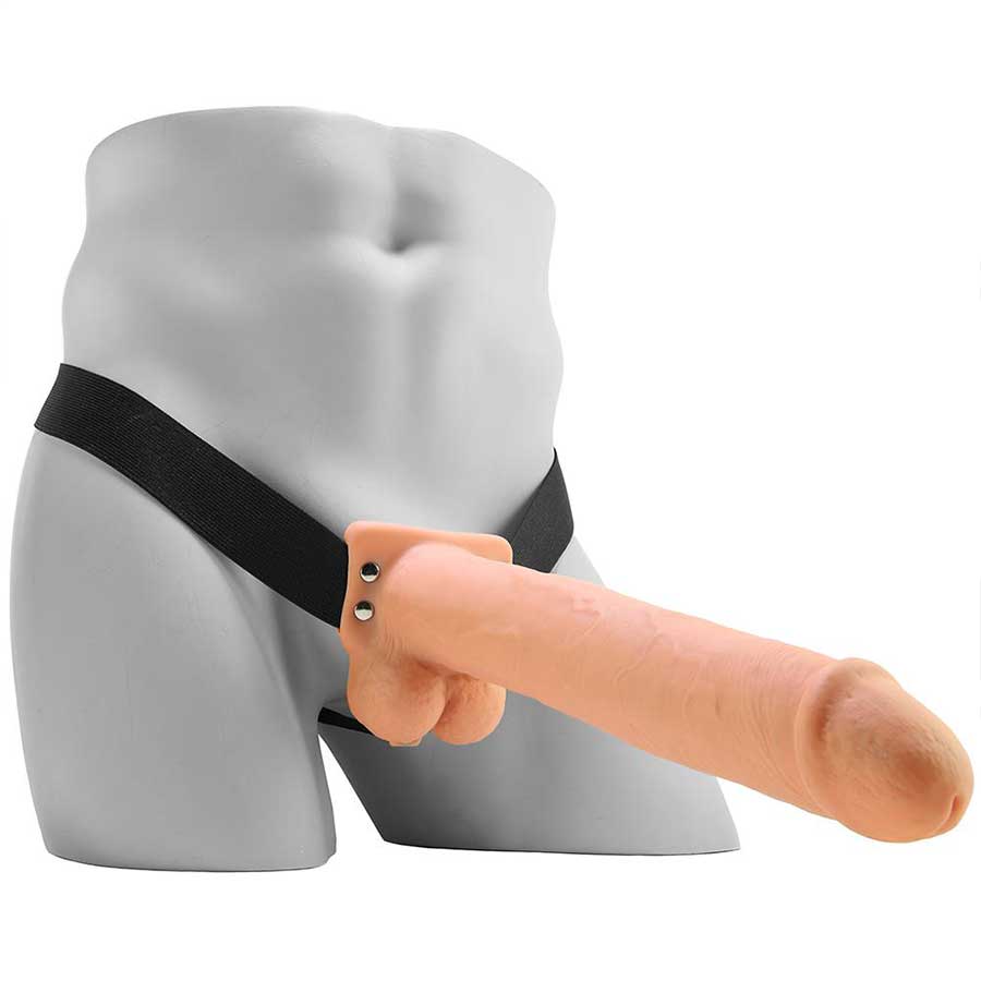 11 Inch Tan Rechargeable Vibrating Hollow Strap On Penis Extension by Fetish Fantasy